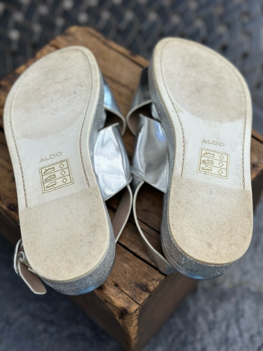 ALDO Metallic Silver Platform Sandals Criss Cross Slingback Summer Shoes - Picture 7 of 10